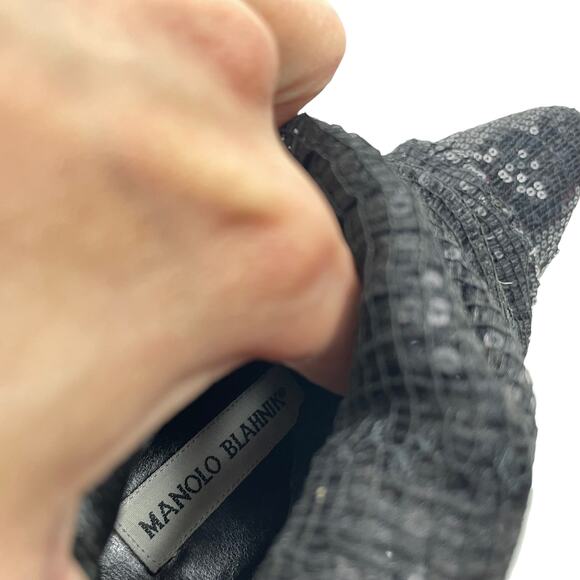 Manolo Blahnik Sequined Pascalare Over the Knee Boots Black Size 37.5 - Picture 11 of 12